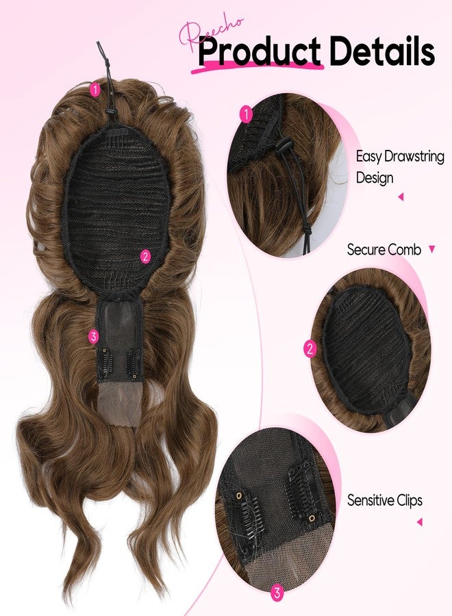 REECHO Messy Bun Hair Piece with Bangs – 2-in-1 Drawstring Ponytail Extension Updo Wig & Hair Topper with Long Side Bangs, Natural-Looking Hair Bun Hairpieces for Women - Light Brown - Image 3